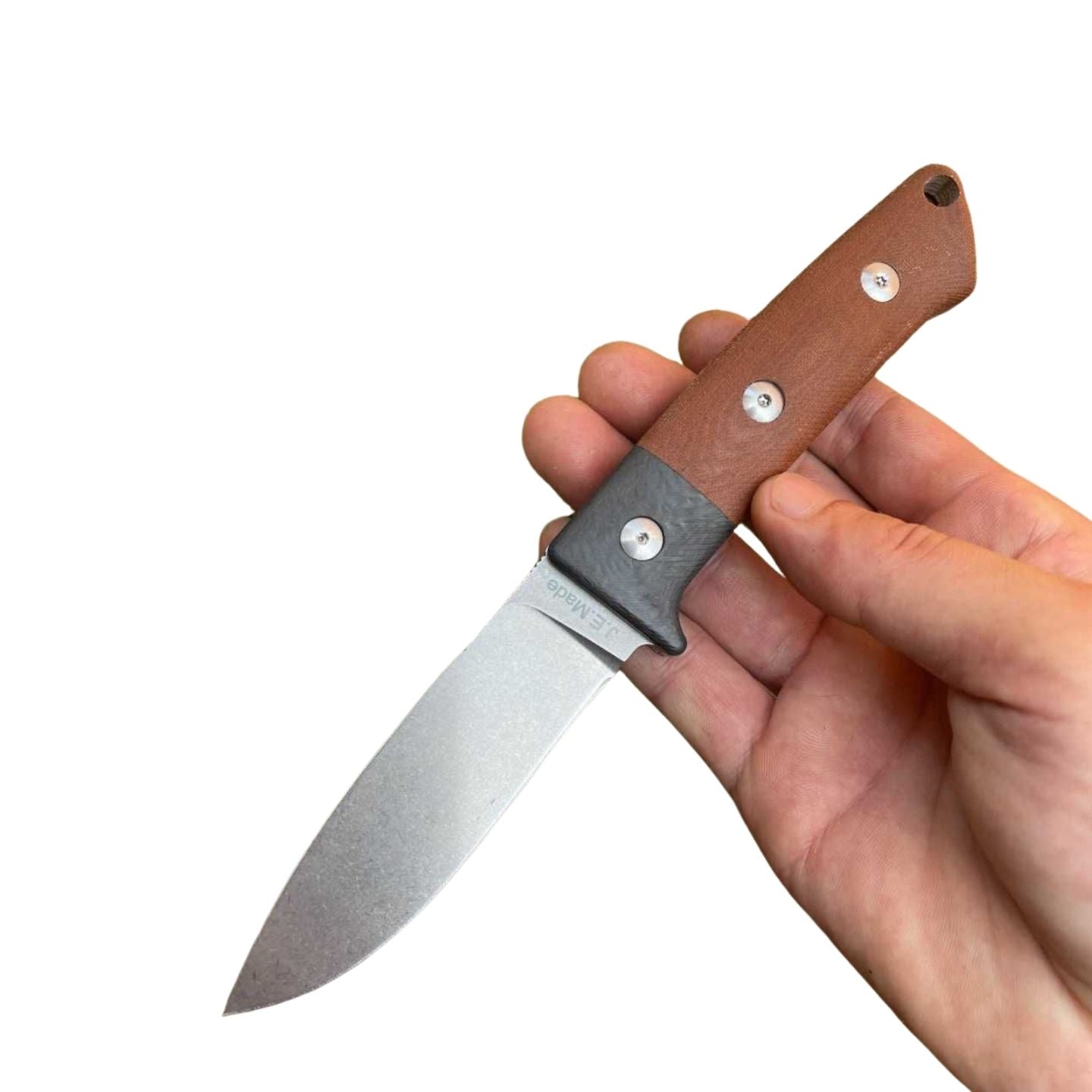 JEMade Loveless-Style Hunter knife with tapered tang and G10 carbon handle and kydex sheath