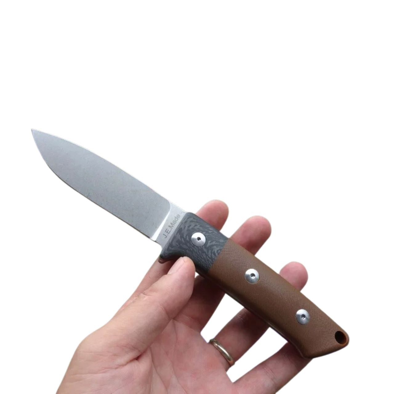 JEMade Loveless-Style Hunter knife with tapered tang and G10 carbon handle and kydex sheath